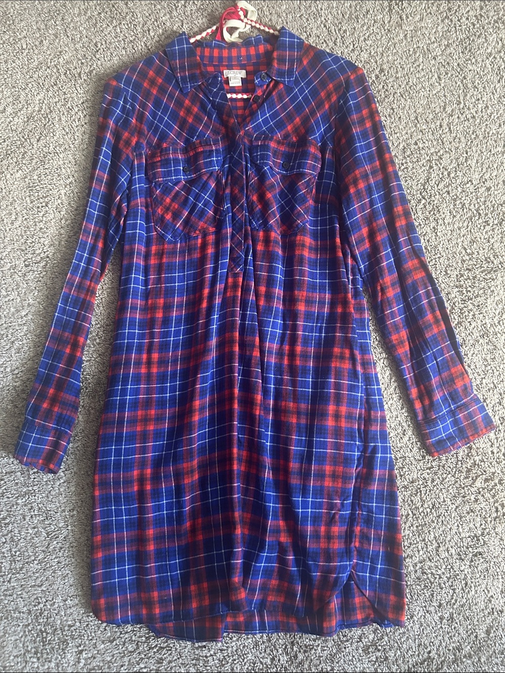 J. Crew Blue and Red Plaid Tie-Front Button Shirt Dress